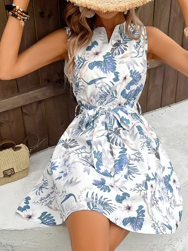 2024 Women Fashion Sleeveless Tank Dress Summer Elegant Sweet Mid-calf Sundress Femmel Slim Waist Lace-Up Vintage Dress ON SALE 1