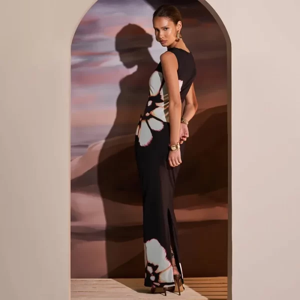 Black Dresses Women Summer New O-Neck Sleeveless Sexy Clubwear Hollow Out Dress Fashion Print Casual Elegant Slim Female Dresses 3