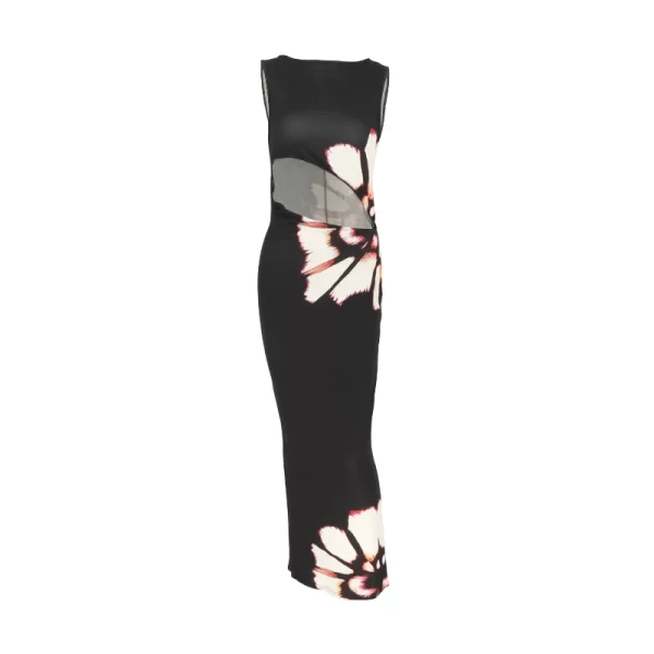 Black Dresses Women Summer New O-Neck Sleeveless Sexy Clubwear Hollow Out Dress Fashion Print Casual Elegant Slim Female Dresses 4