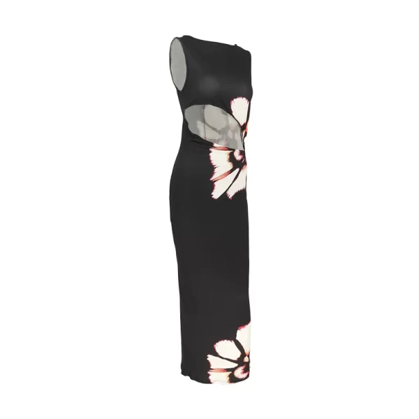 Black Dresses Women Summer New O-Neck Sleeveless Sexy Clubwear Hollow Out Dress Fashion Print Casual Elegant Slim Female Dresses 5
