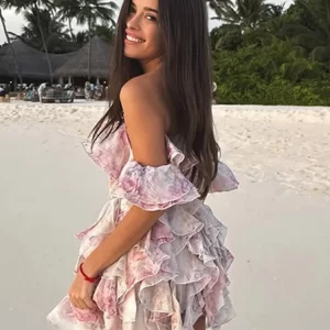 Fashion Flower Printed Ruffles Mini Dress For Women Chic Chiffon Bodycon High Waist Vestidos 2025 Lady Vacation Street Gowns New 1