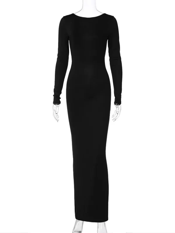 Hugcitar Spring Elegant Long Sleeve Backless Solid Cuched Sexy Bodycon Maxi Prom Dress Women Outfit Evening Party Festival Y2K 6