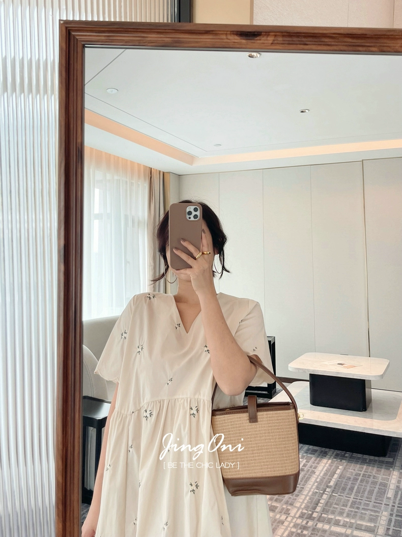 Embroidered Dress Woman Short Sleeve 2023 Summer Clothing Style Elegant Korean Fashion Blouses Beach Long Robe Floral Vintage-27