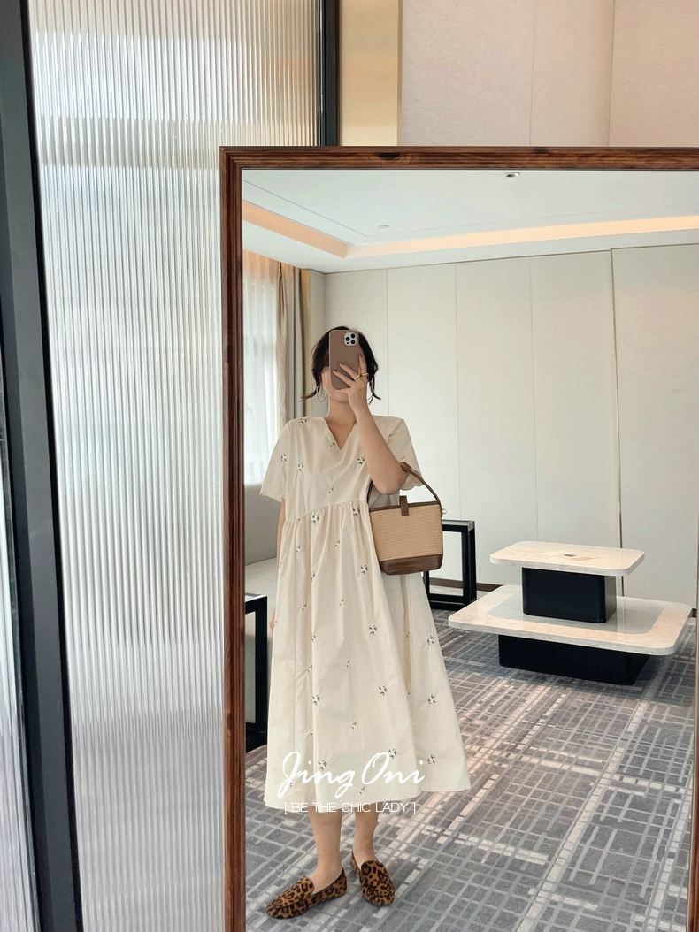 Embroidered Dress Woman Short Sleeve 2023 Summer Clothing Style Elegant Korean Fashion Blouses Beach Long Robe Floral Vintage-29