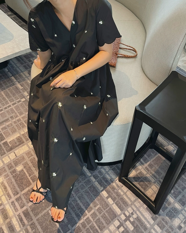 Embroidered Dress Woman Short Sleeve 2023 Summer Clothing Style Elegant Korean Fashion Blouses Beach Long Robe Floral Vintage-9