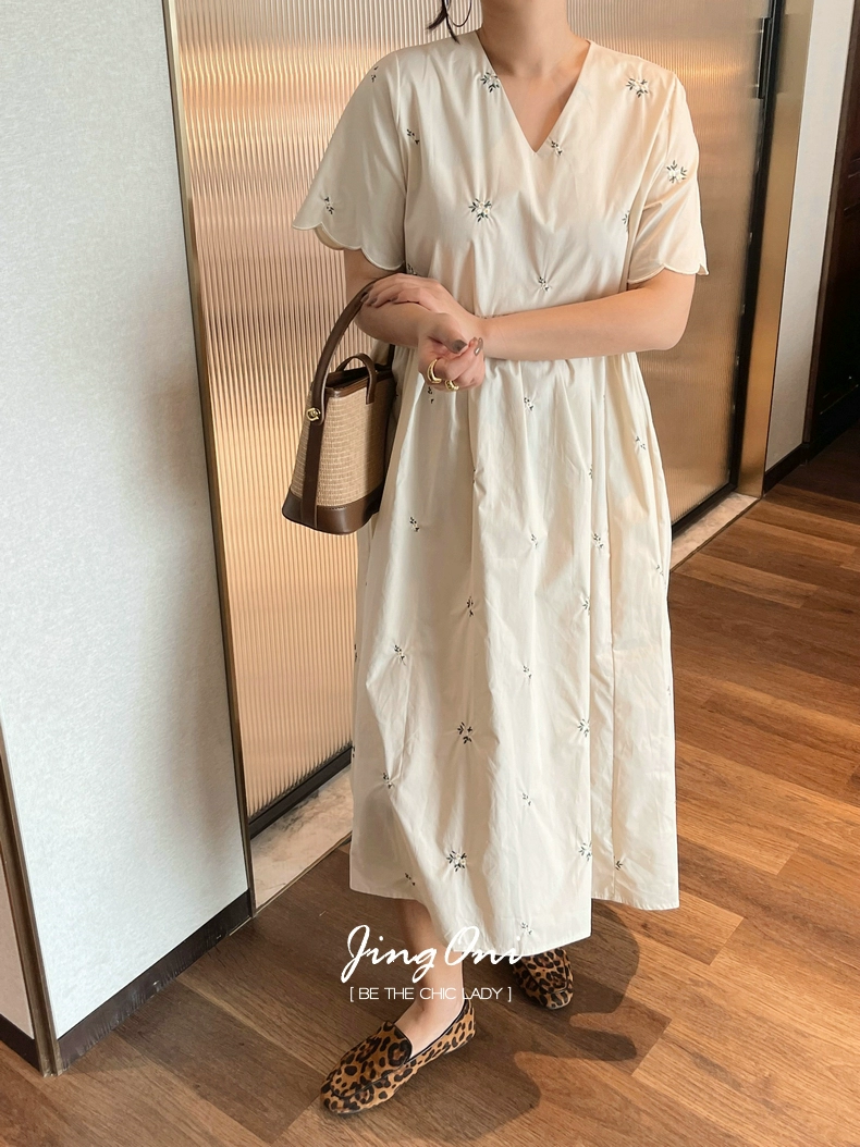 Embroidered Dress Woman Short Sleeve 2023 Summer Clothing Style Elegant Korean Fashion Blouses Beach Long Robe Floral Vintage-37