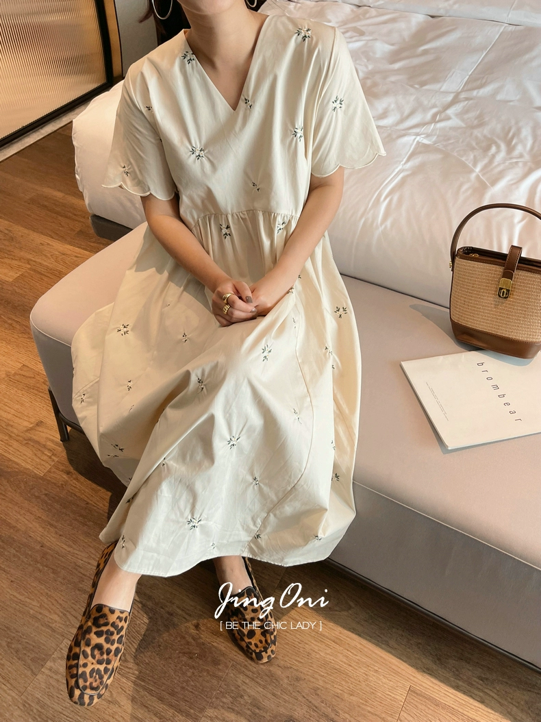 Embroidered Dress Woman Short Sleeve 2023 Summer Clothing Style Elegant Korean Fashion Blouses Beach Long Robe Floral Vintage-25