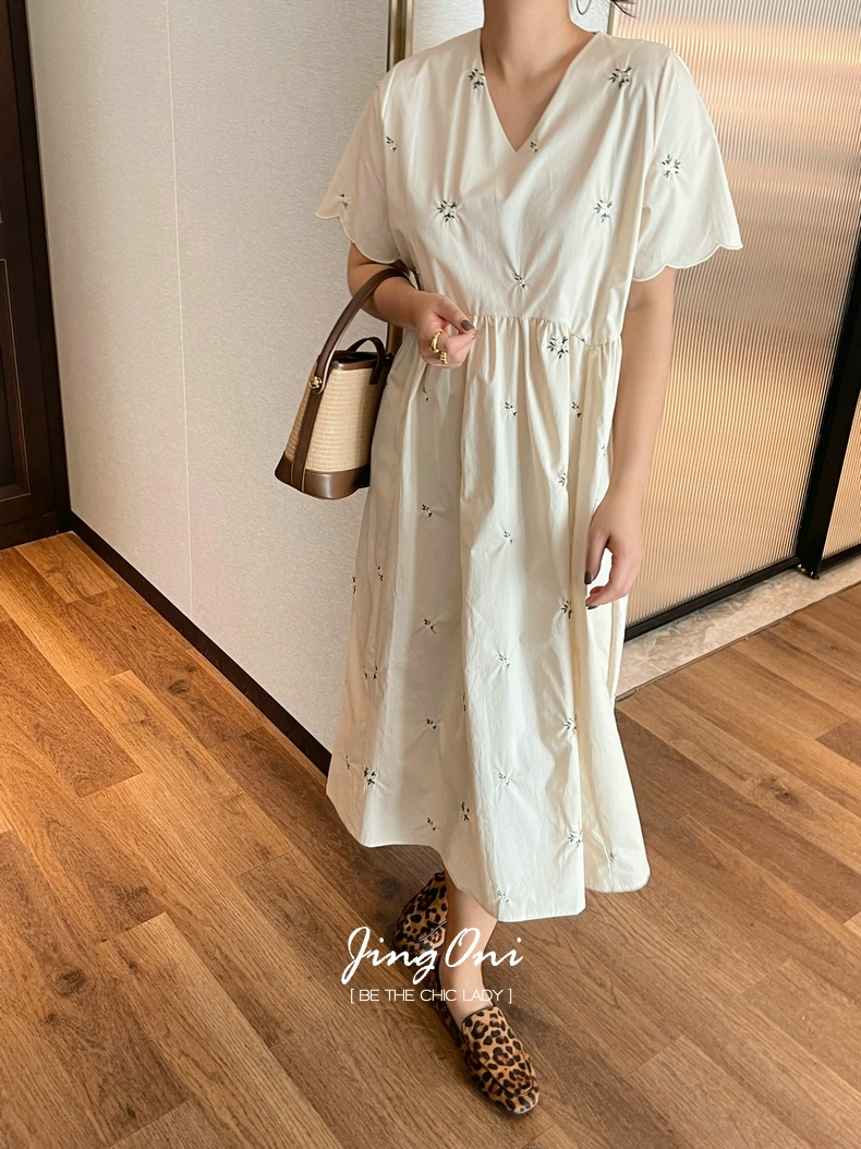 Embroidered Dress Woman Short Sleeve 2023 Summer Clothing Style Elegant Korean Fashion Blouses Beach Long Robe Floral Vintage-23