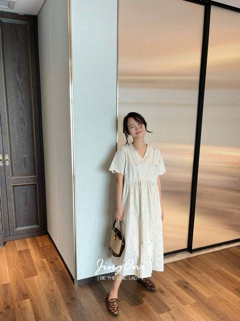 Embroidered Dress Woman Short Sleeve 2023 Summer Clothing Style Elegant Korean Fashion Blouses Beach Long Robe Floral Vintage-33