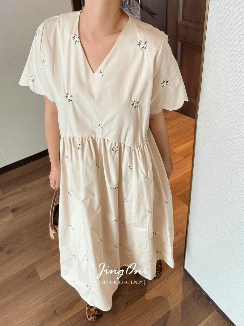 Embroidered Dress Woman Short Sleeve 2023 Summer Clothing Style Elegant Korean Fashion Blouses Beach Long Robe Floral Vintage-21
