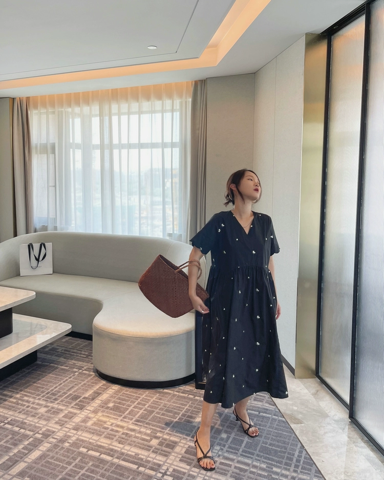 Embroidered Dress Woman Short Sleeve 2023 Summer Clothing Style Elegant Korean Fashion Blouses Beach Long Robe Floral Vintage-11
