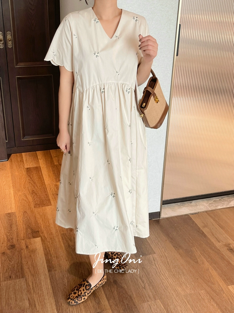 Embroidered Dress Woman Short Sleeve 2023 Summer Clothing Style Elegant Korean Fashion Blouses Beach Long Robe Floral Vintage-35
