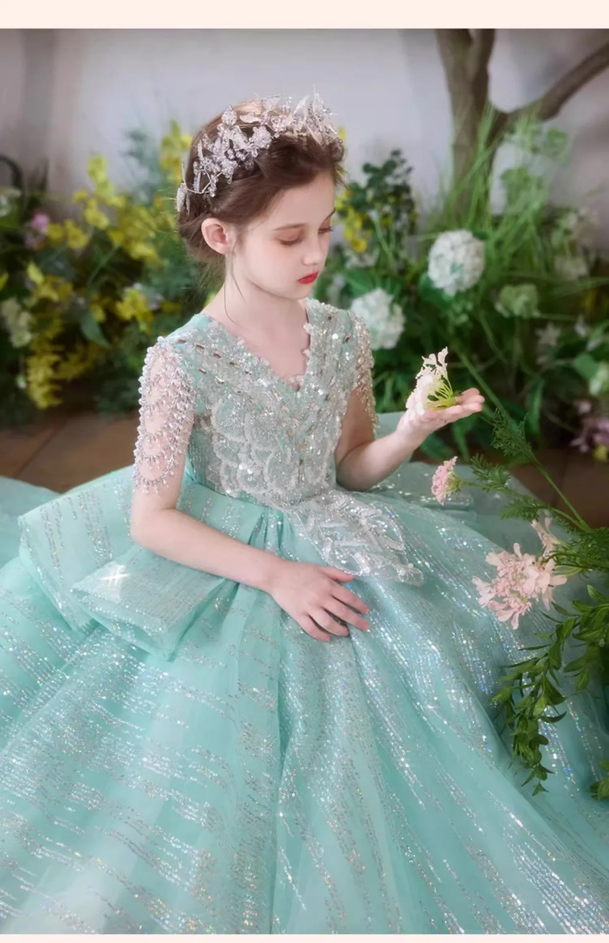 Elegant Fashion Girls Birthday Princess Dress Luxury Flower Girl Wedding Host Piano Recital Pageant Gown Sparkly Party Attire-8