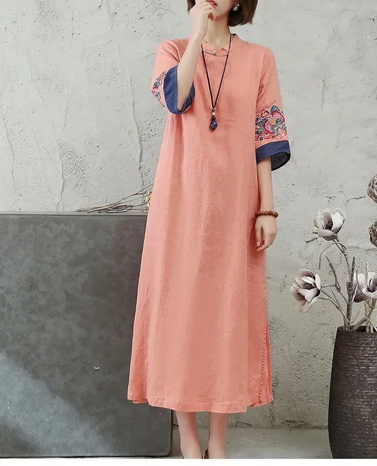 2025 new chinese embroidered hanfu qipao dress women traditional national style spring summer casual daily loose cheongsam-32