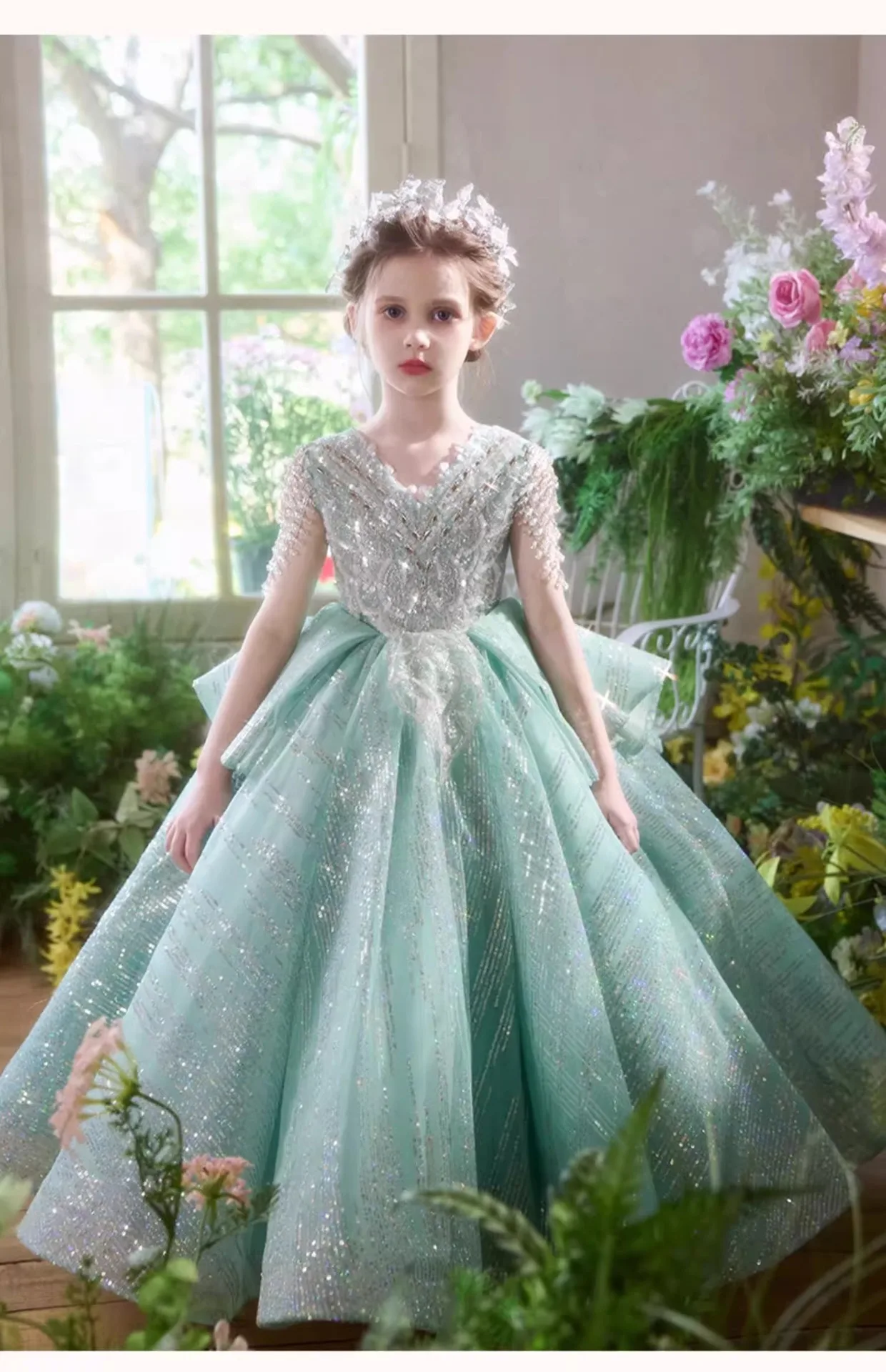 Elegant Fashion Girls Birthday Princess Dress Luxury Flower Girl Wedding Host Piano Recital Pageant Gown Sparkly Party Attire-11