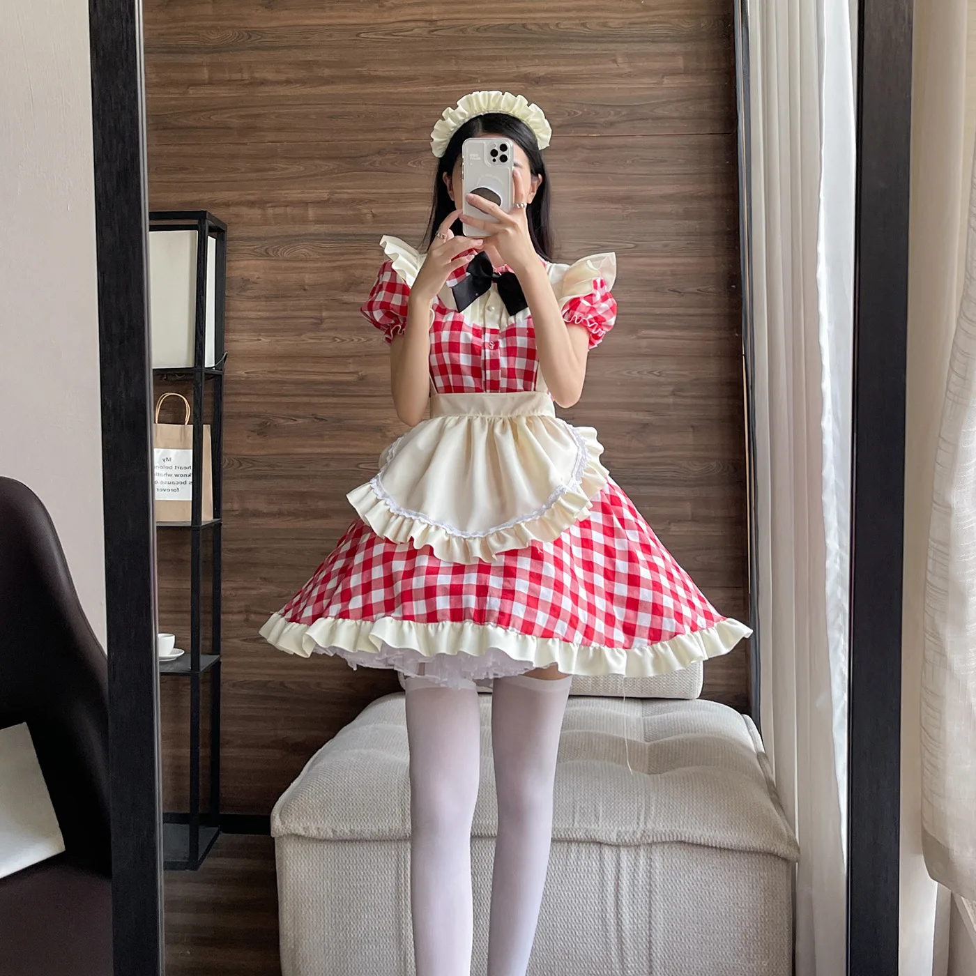 Plus Size Plaid Maid Cosplay Costumes Women Anime Halloween Apron Maid Outfits Lolita School Girl Kawaii Party Clothing 2022 New-1