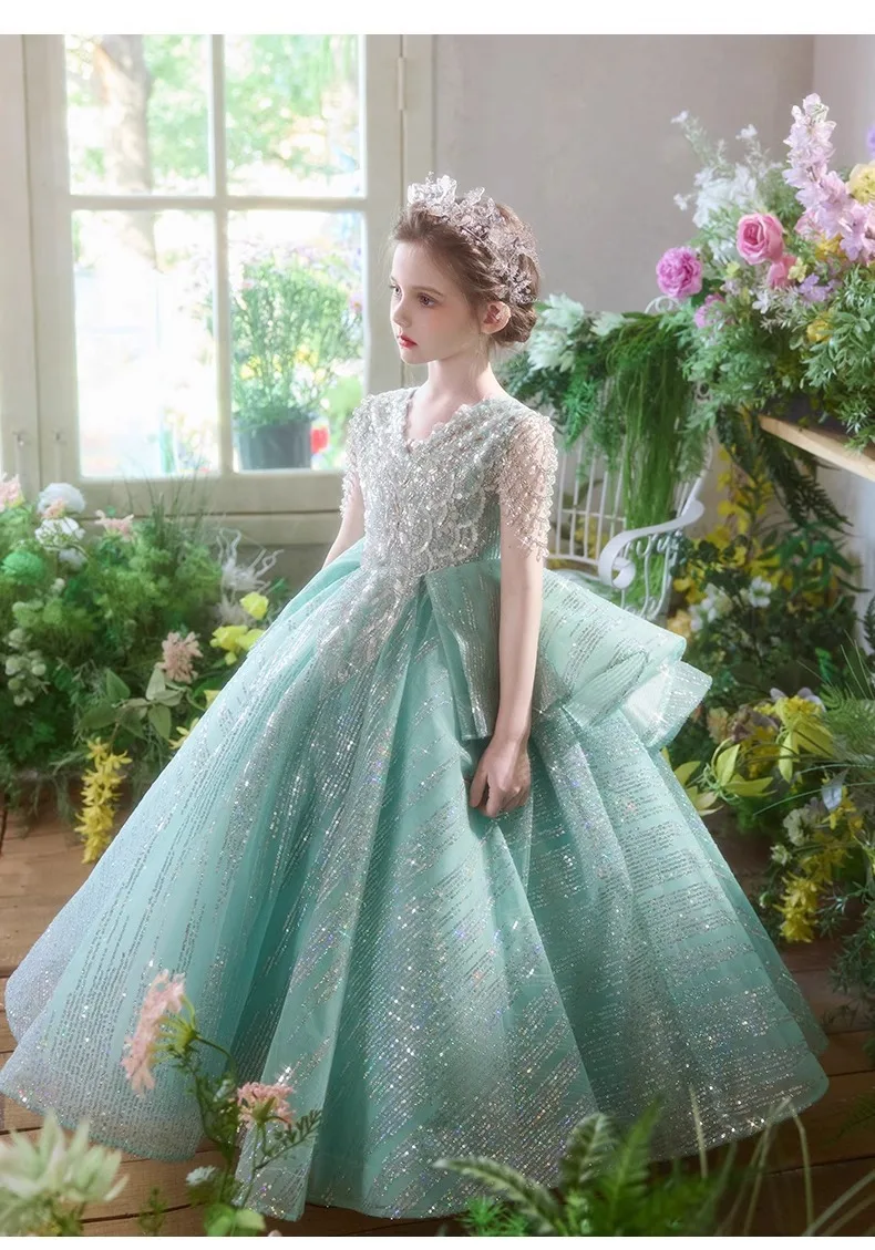 Elegant Fashion Girls Birthday Princess Dress Luxury Flower Girl Wedding Host Piano Recital Pageant Gown Sparkly Party Attire-17