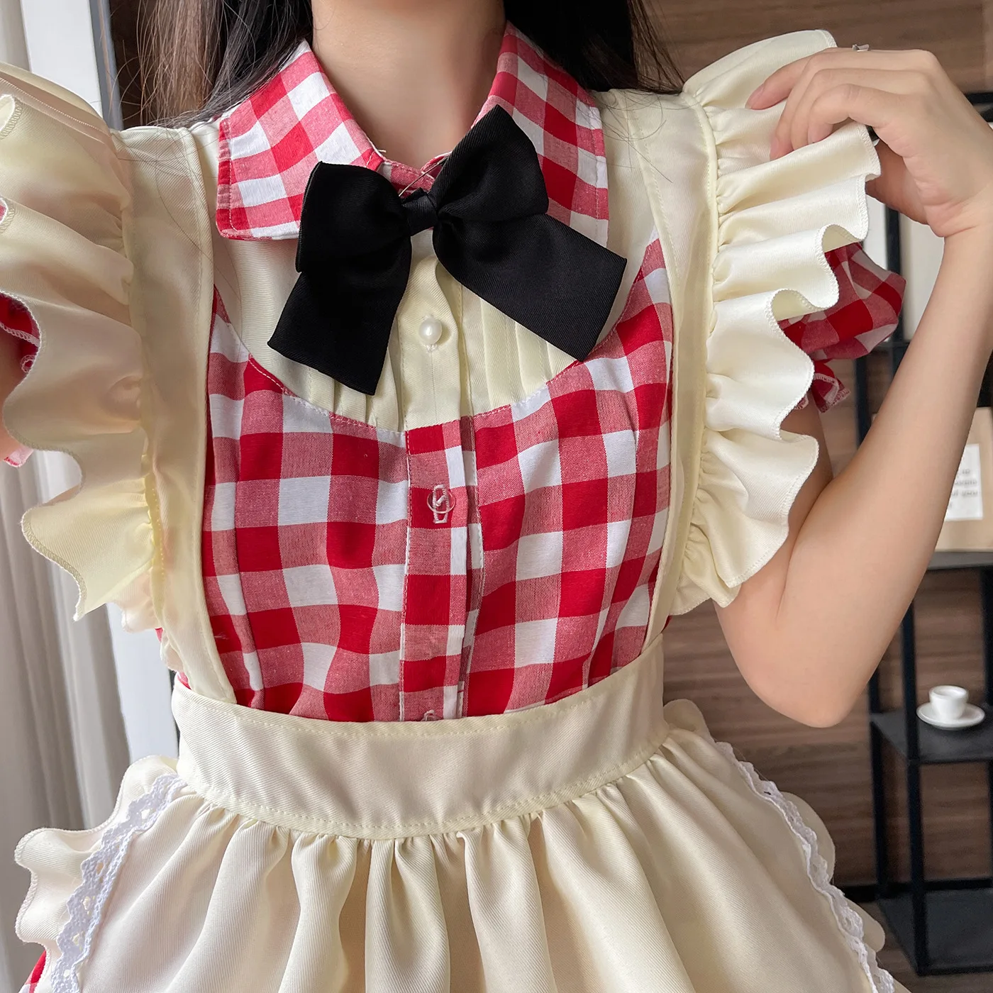 Plus Size Plaid Maid Cosplay Costumes Women Anime Halloween Apron Maid Outfits Lolita School Girl Kawaii Party Clothing 2022 New-3