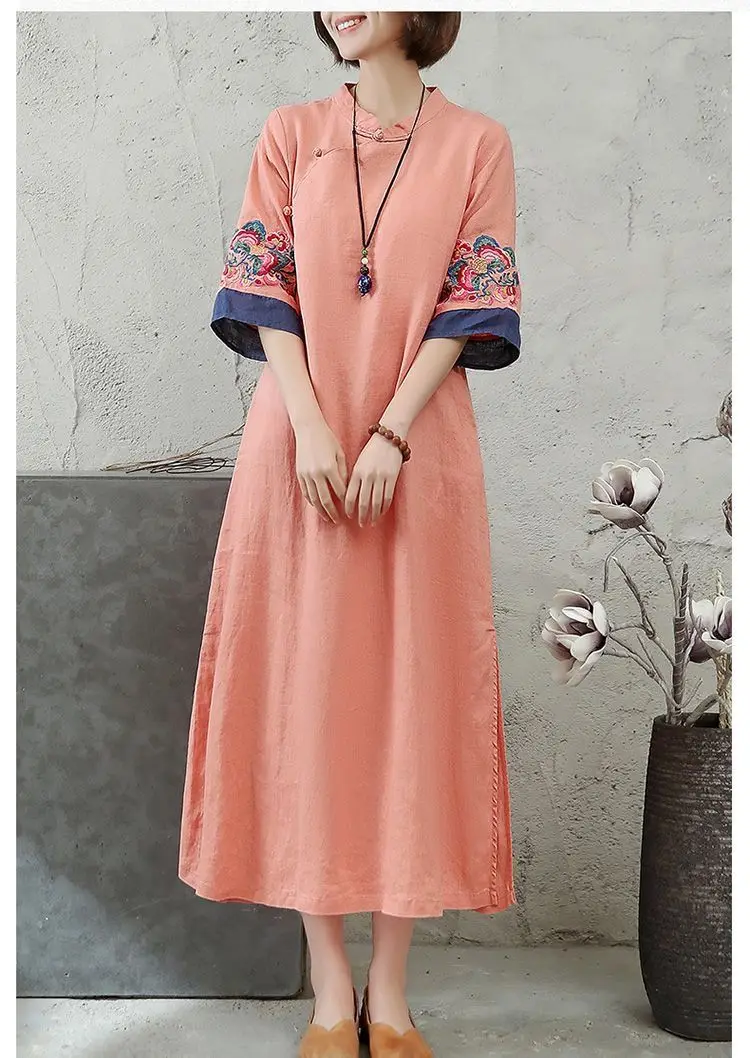 2025 new chinese embroidered hanfu qipao dress women traditional national style spring summer casual daily loose cheongsam-36