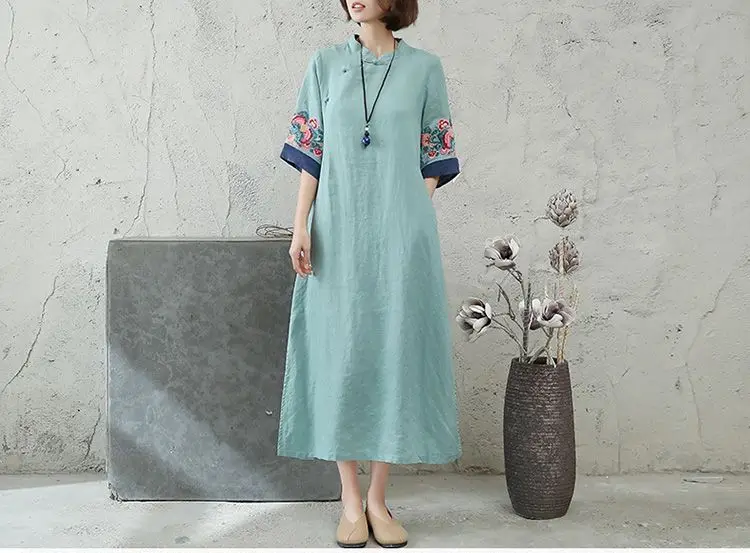 2025 new chinese embroidered hanfu qipao dress women traditional national style spring summer casual daily loose cheongsam-30
