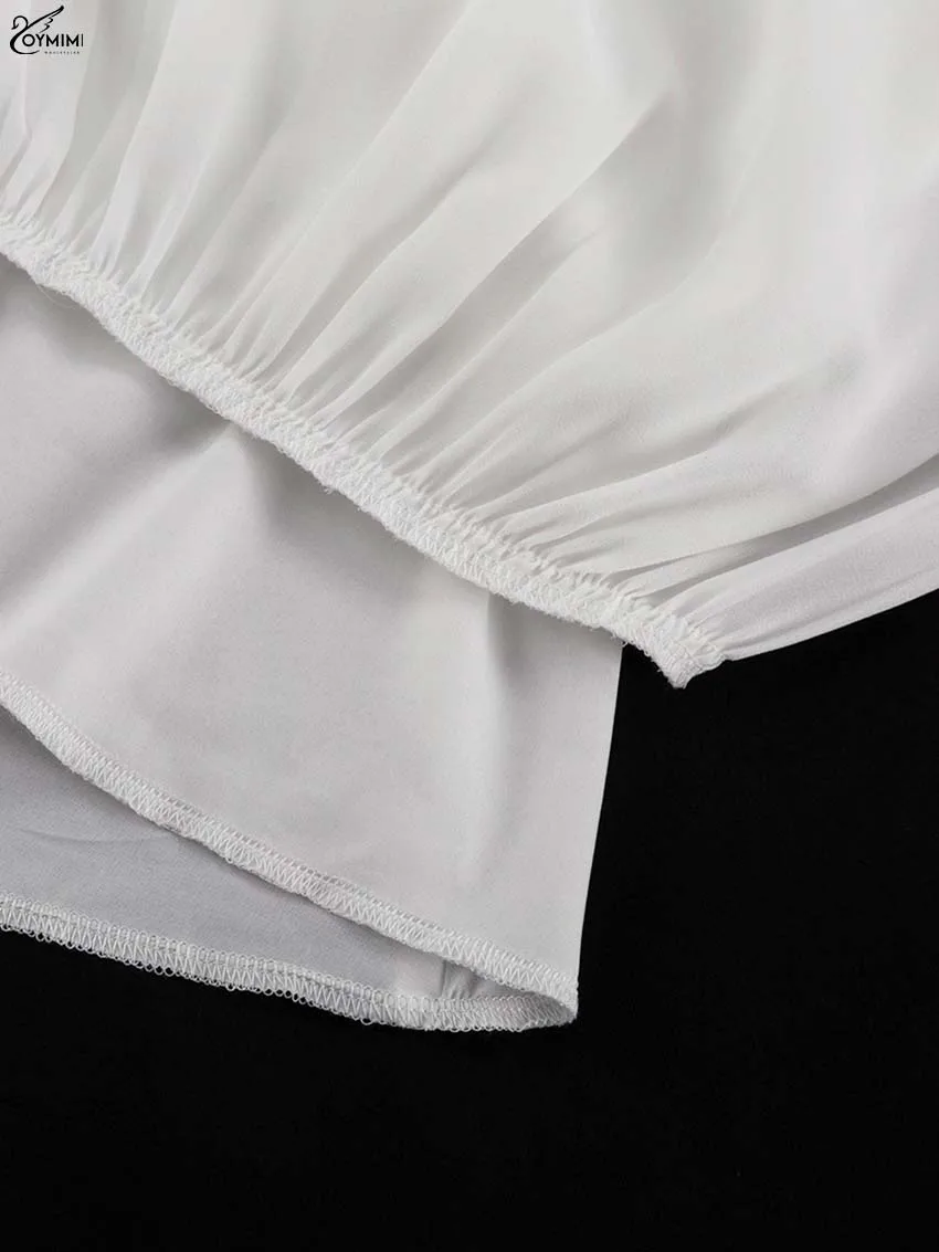 Oymimi Elegant White Ruffled Dresses 2025 Woman Fashion V-Neck Lace-Up Long Sleeve Dresses Casual High Waist Floor-Length Dress-11