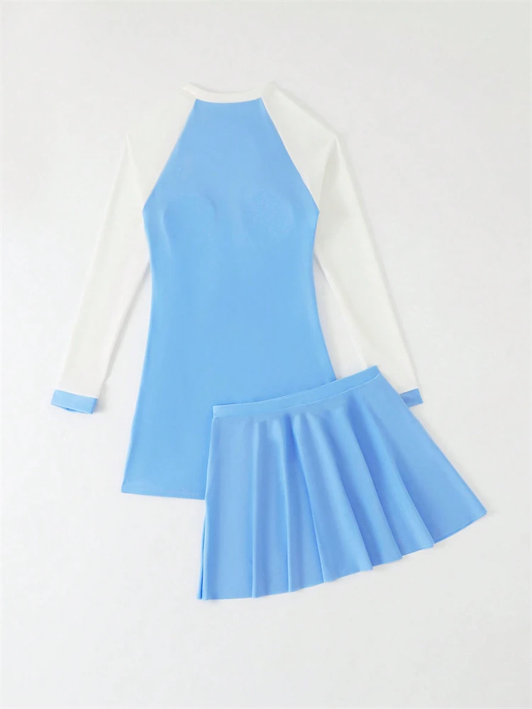 Girls Kids Swimsuit 2025 New Solid Long Sleeve One Piece Children Swimwear Summer Bodysuit Short Skirt Beach Wear Bathing Suits-8 Girls Kids Swimsuit 2025 New Solid Long Sleeve One Piece Children Swimwear Summer Bodysuit Short Skirt Beach Wear Bathing Suits-8