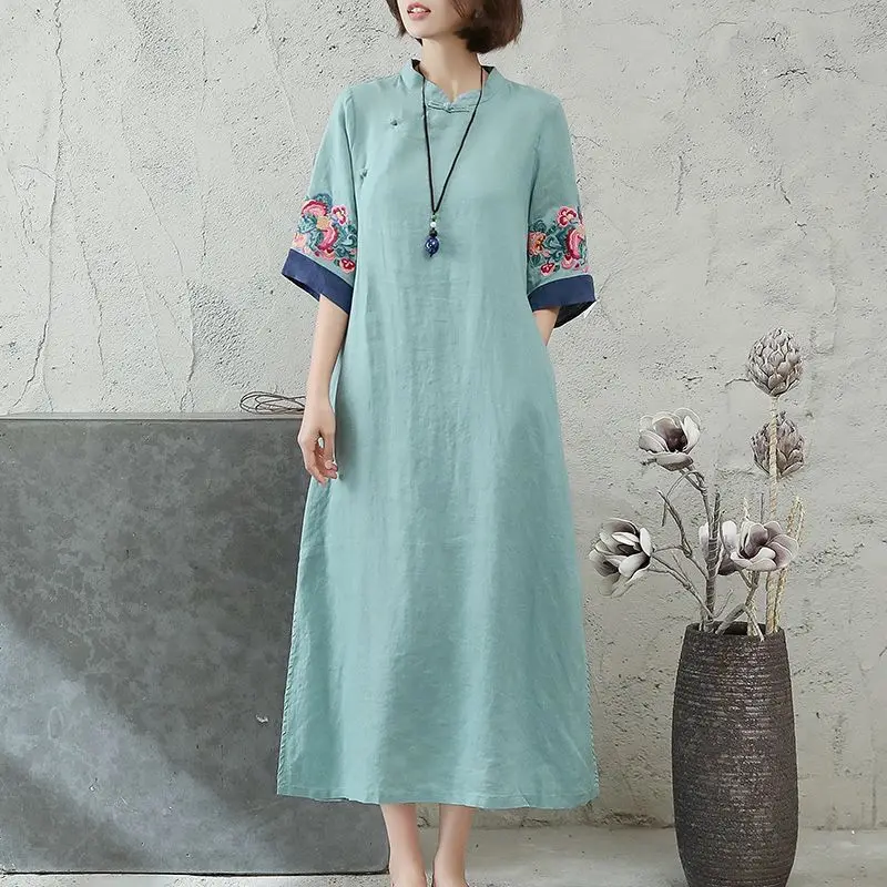 2025 new chinese embroidered hanfu qipao dress women traditional national style spring summer casual daily loose cheongsam-19