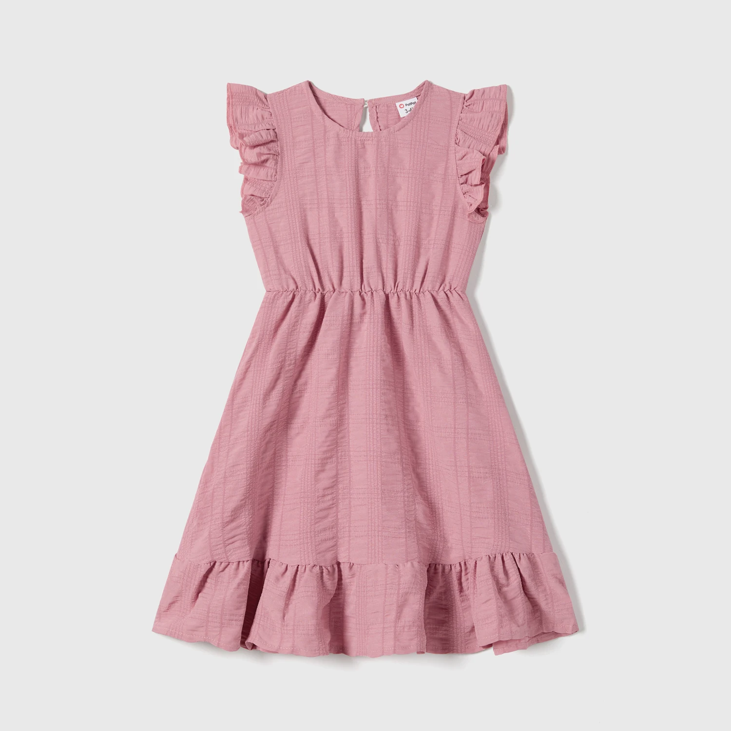 PatPat Family Matching Pink Ruffle-sleeve Texture Dresses and Color Block Short-sleeve T-shirts Sets-5