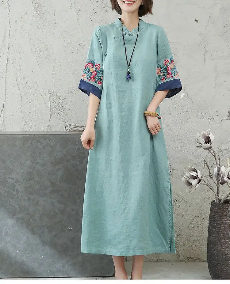 2025 new chinese embroidered hanfu qipao dress women traditional national style spring summer casual daily loose cheongsam-31