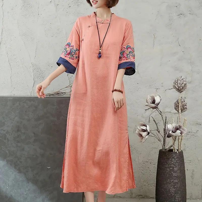 2025 new chinese embroidered hanfu qipao dress women traditional national style spring summer casual daily loose cheongsam-20