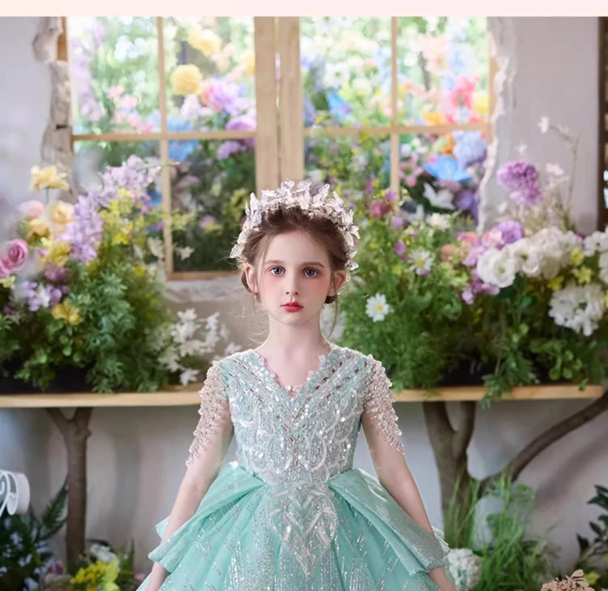 Elegant Fashion Girls Birthday Princess Dress Luxury Flower Girl Wedding Host Piano Recital Pageant Gown Sparkly Party Attire-2