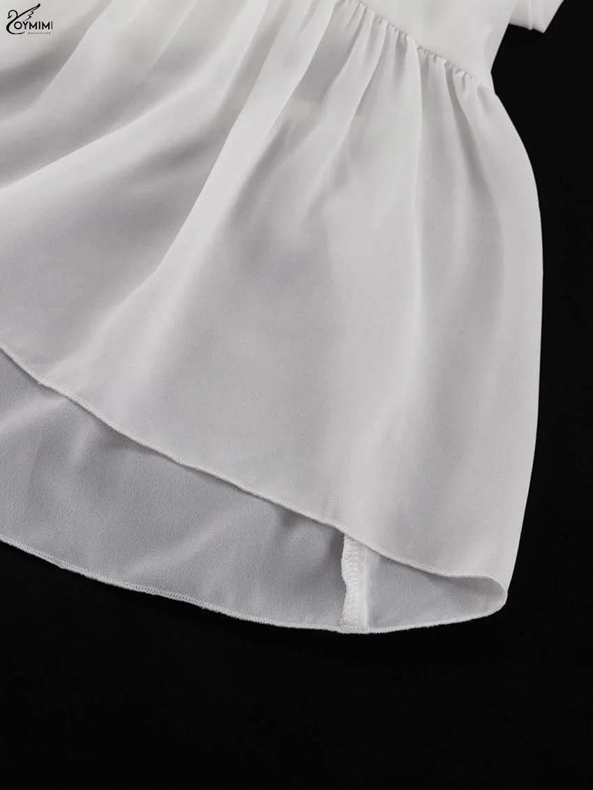 Oymimi Elegant White Ruffled Dresses 2025 Woman Fashion V-Neck Lace-Up Long Sleeve Dresses Casual High Waist Floor-Length Dress-10