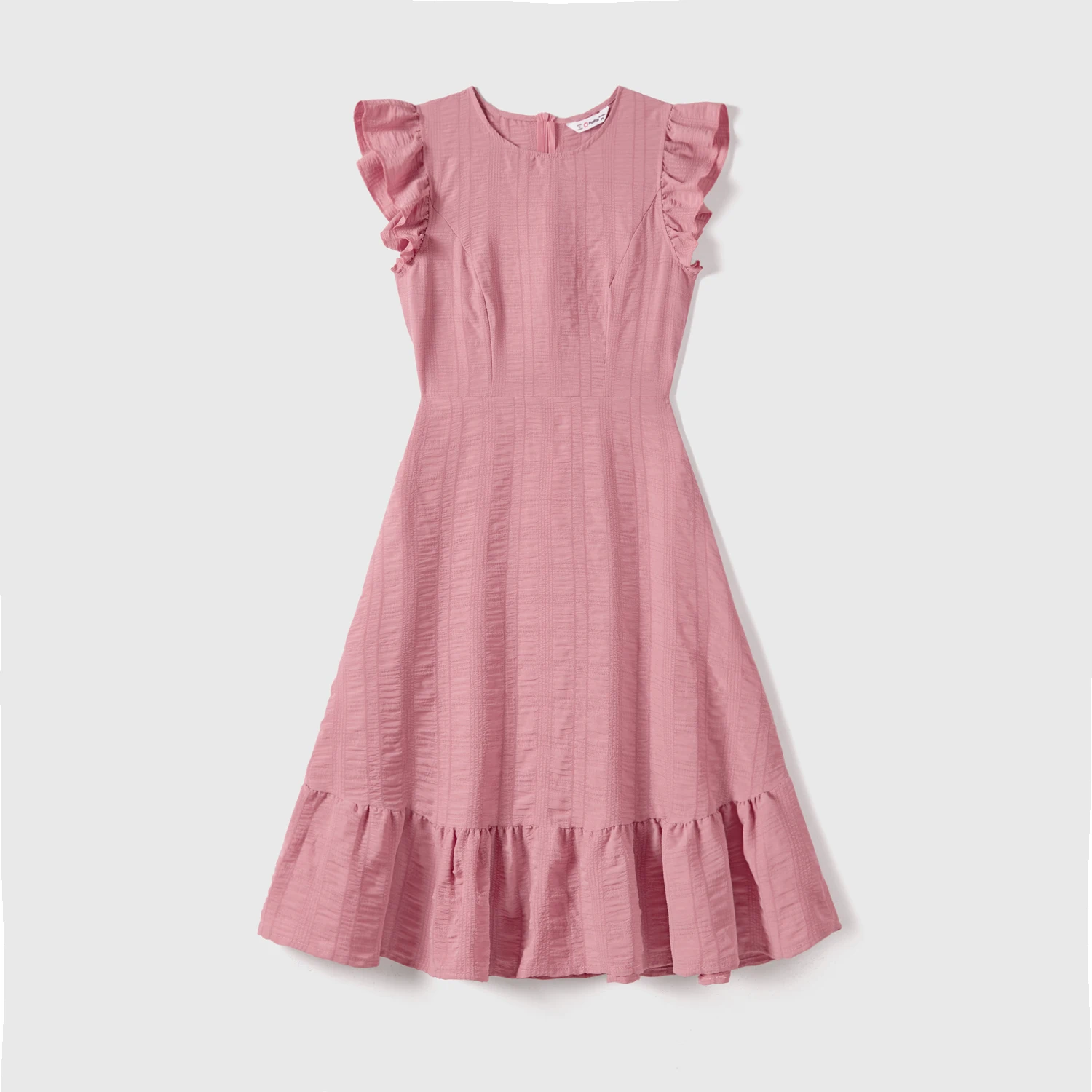 PatPat Family Matching Pink Ruffle-sleeve Texture Dresses and Color Block Short-sleeve T-shirts Sets-9