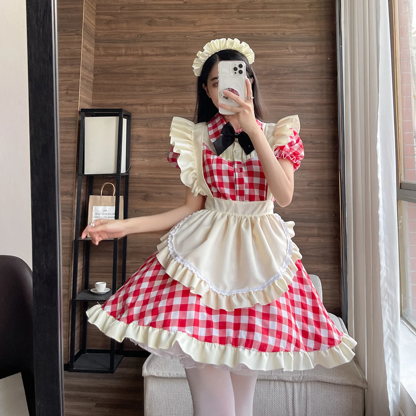 Plus Size Plaid Maid Cosplay Costumes Women Anime Halloween Apron Maid Outfits Lolita School Girl Kawaii Party Clothing 2022 New-2