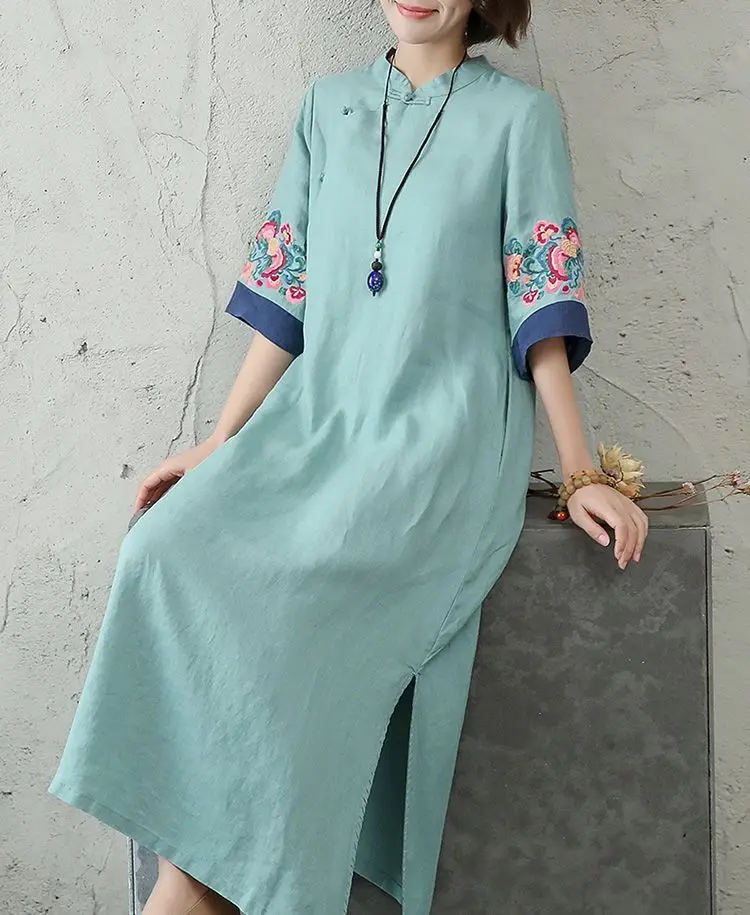 2025 new chinese embroidered hanfu qipao dress women traditional national style spring summer casual daily loose cheongsam-23