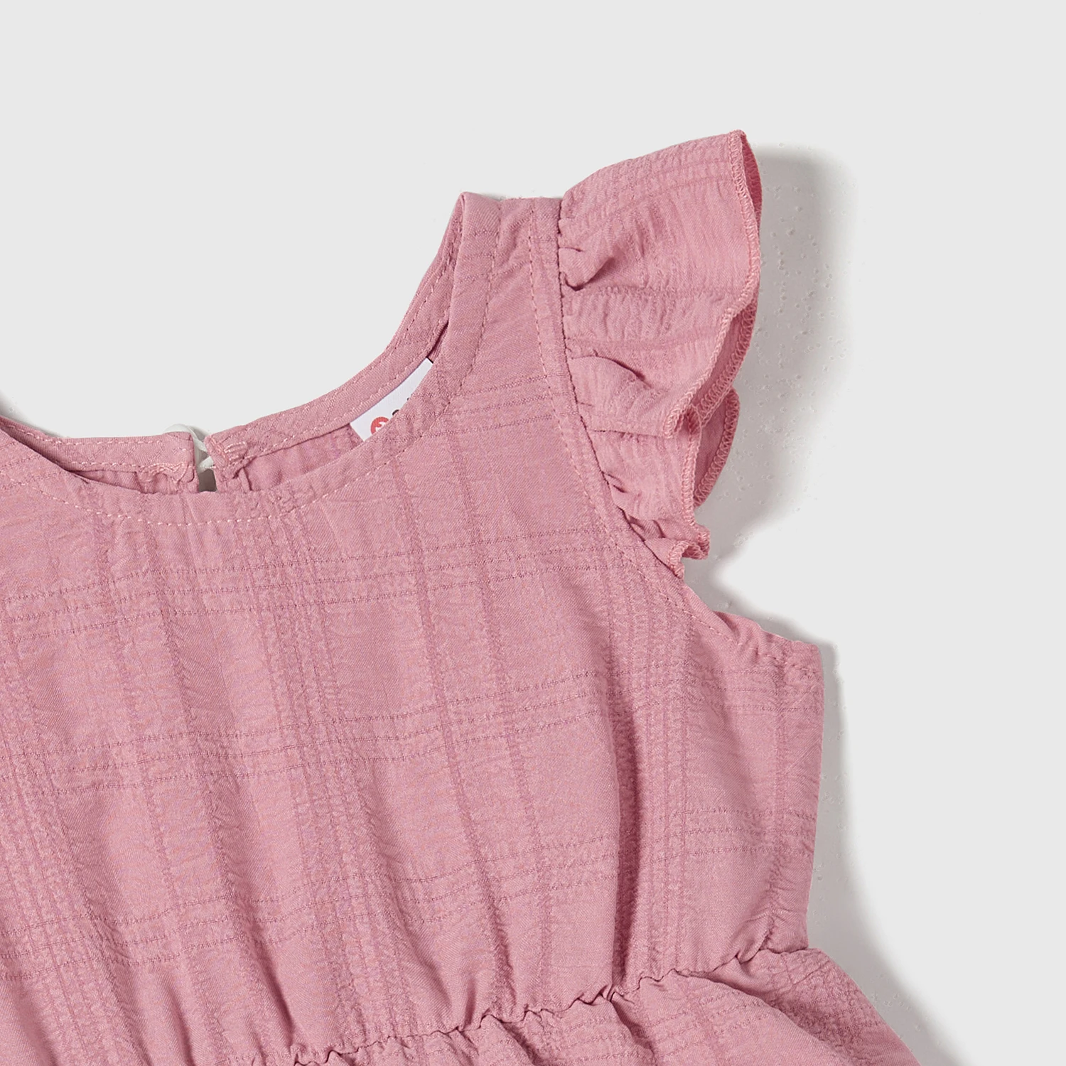 PatPat Family Matching Pink Ruffle-sleeve Texture Dresses and Color Block Short-sleeve T-shirts Sets-3