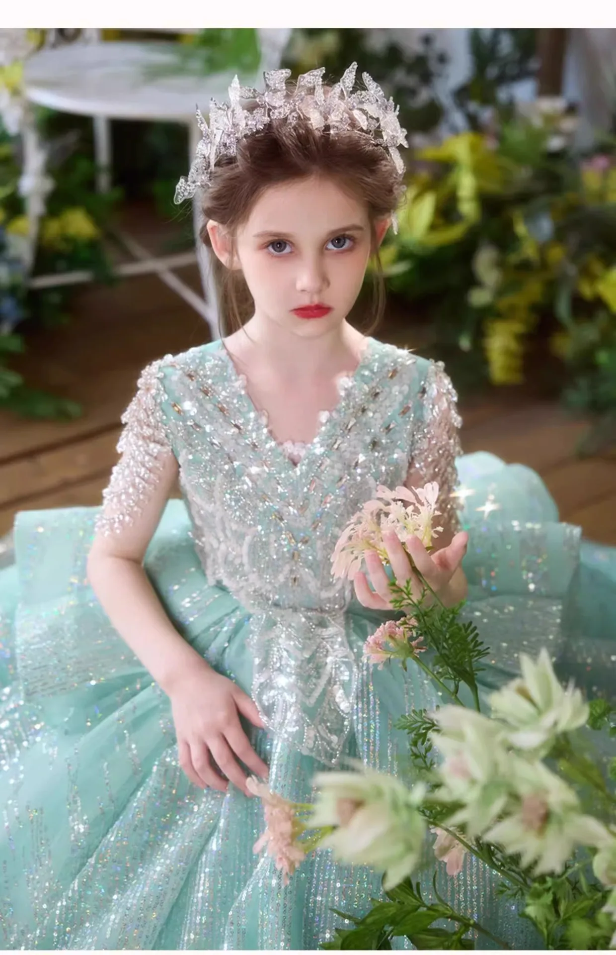 Elegant Fashion Girls Birthday Princess Dress Luxury Flower Girl Wedding Host Piano Recital Pageant Gown Sparkly Party Attire-12