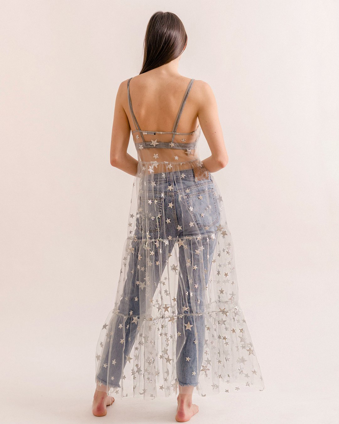 Clothing For Women Fashion Sexy Summer Sweet Tulle Spaghetti Straps See Through Long Dresses Bling Dress-7