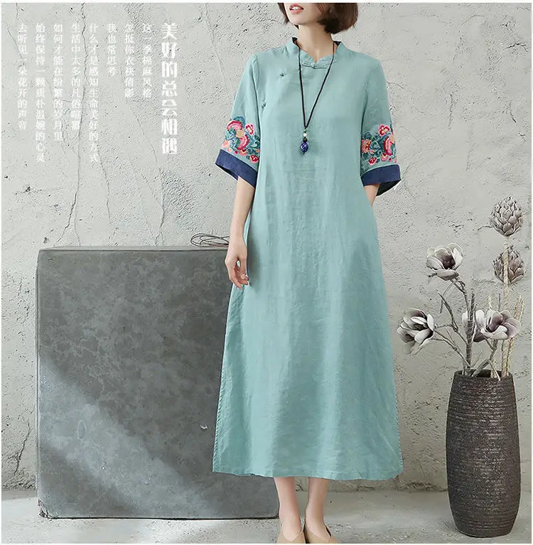 2025 new chinese embroidered hanfu qipao dress women traditional national style spring summer casual daily loose cheongsam-22