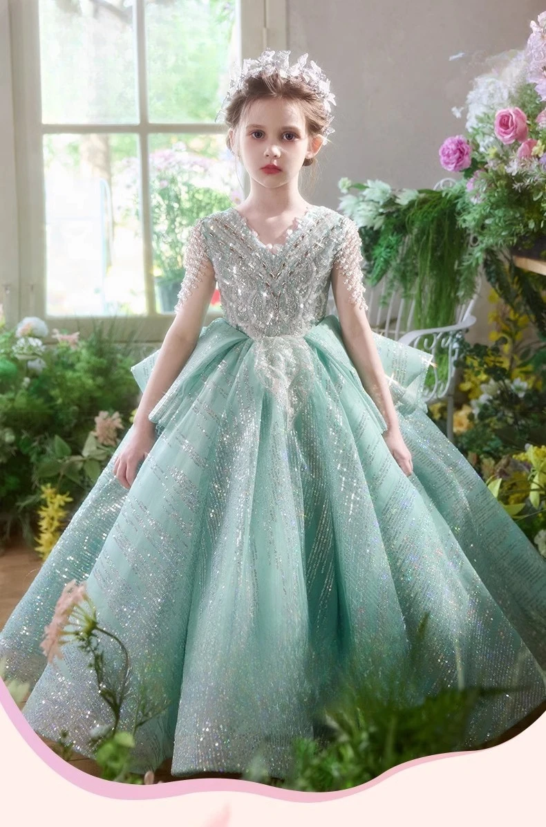 Elegant Fashion Girls Birthday Princess Dress Luxury Flower Girl Wedding Host Piano Recital Pageant Gown Sparkly Party Attire-1