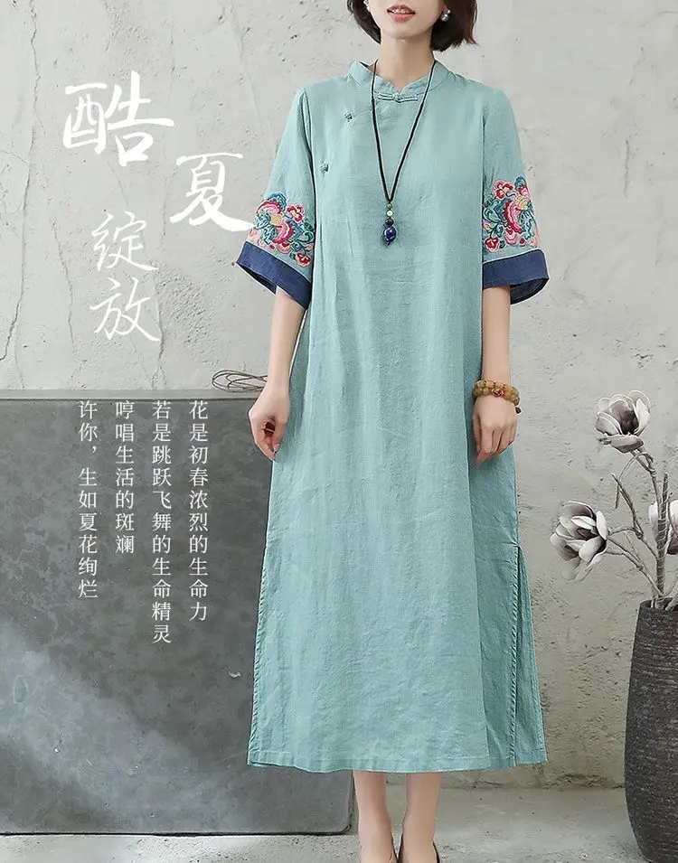 2025 new chinese embroidered hanfu qipao dress women traditional national style spring summer casual daily loose cheongsam-25