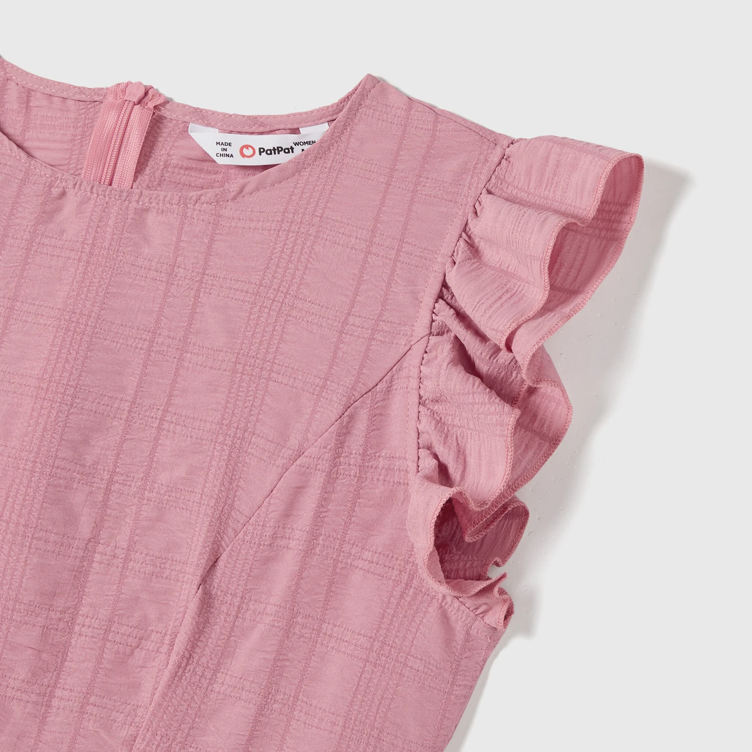 PatPat Family Matching Pink Ruffle-sleeve Texture Dresses and Color Block Short-sleeve T-shirts Sets-11