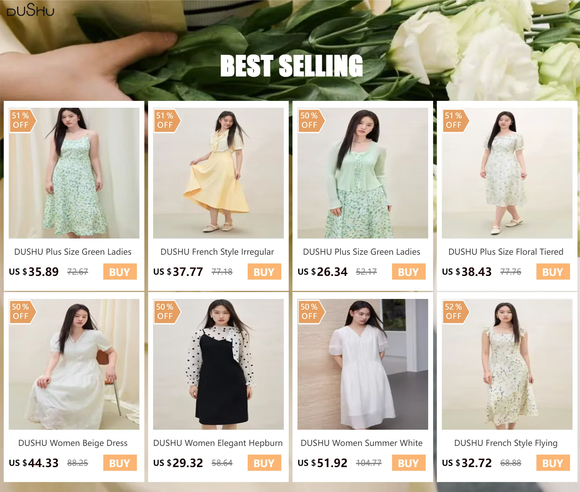 DUSHU Boho Elegant Floral Dress 2024 Summer New High Waist Slimming Printed Women Casual Loose Women Dress 24DS82693-1
