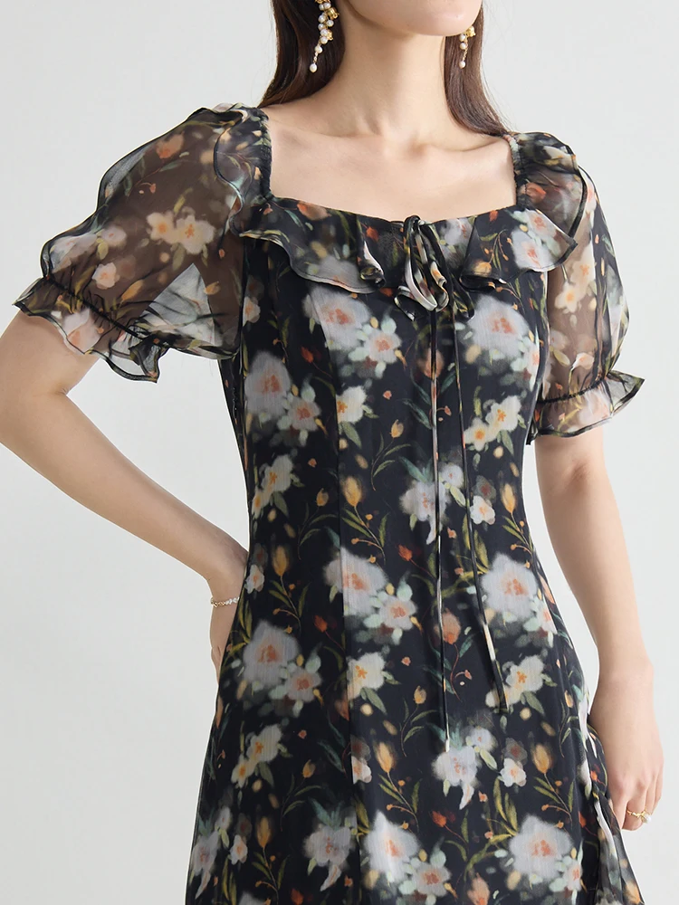 DUSHU Boho Elegant Floral Dress 2024 Summer New High Waist Slimming Printed Women Casual Loose Women Dress 24DS82693-7