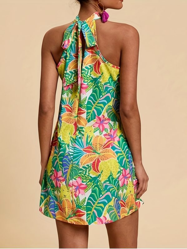 Women's Halterneck Backless Summer Beach Dress - Vibrant Floral Print, Lightweight & Breathable, Machine Washable, Bohemian Style for Poolside, Casual Outings & Summer Vacations, Poolside Outfit, Feminine Design, Breathable Fabric, Vacation Wardrobe - Image 6