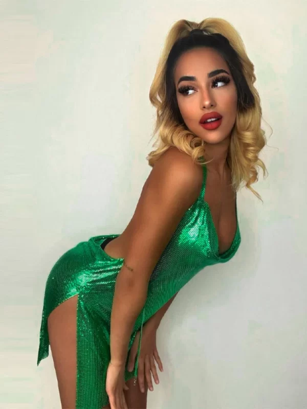 Sexy and Fashionable Women's Elegant Short Dress with Hanging Neck Backless Bottom Chest Sequin Party Girl Dance Dress 5