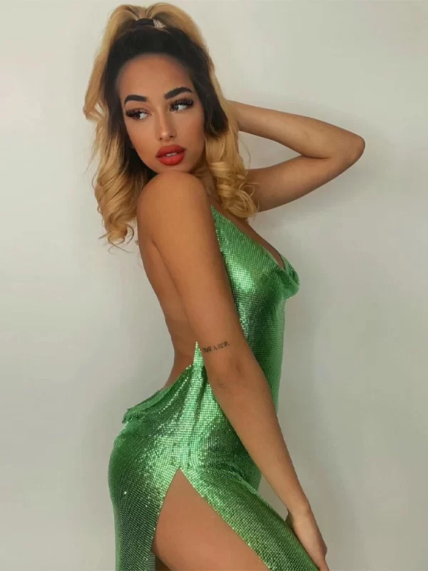 Sexy and Fashionable Women's Elegant Short Dress with Hanging Neck Backless Bottom Chest Sequin Party Girl Dance Dress 6
