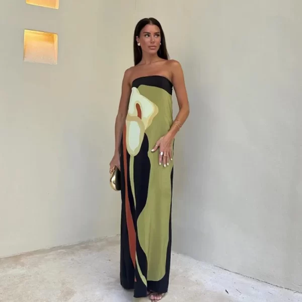Sexy Strapless Backless Printed Long Dress Women Fashion Sleeveless Off Shoulder Vestidos 2024 Summer Lady Party Evening Robes 1