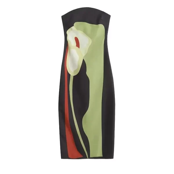 Sexy Strapless Backless Printed Long Dress Women Fashion Sleeveless Off Shoulder Vestidos 2024 Summer Lady Party Evening Robes 2