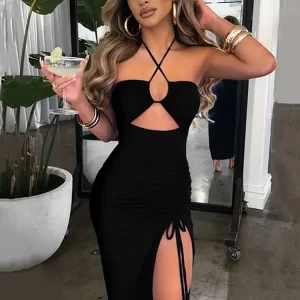 Sleeveless Sexy Female Midi Backless Dresses Slim Night Club Party Women's Dress Bodycon Vestidos Elegantes Para Mujer 1